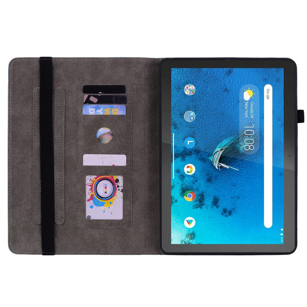 For Lenovo M10 Butterfly Rose Embossed Leatherette Tablet Case(Dark Blue)