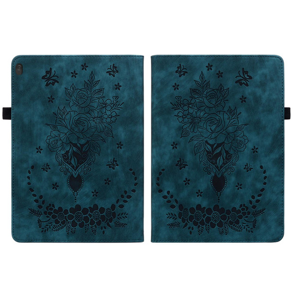 For Lenovo M10 Butterfly Rose Embossed Leatherette Tablet Case(Dark Blue)