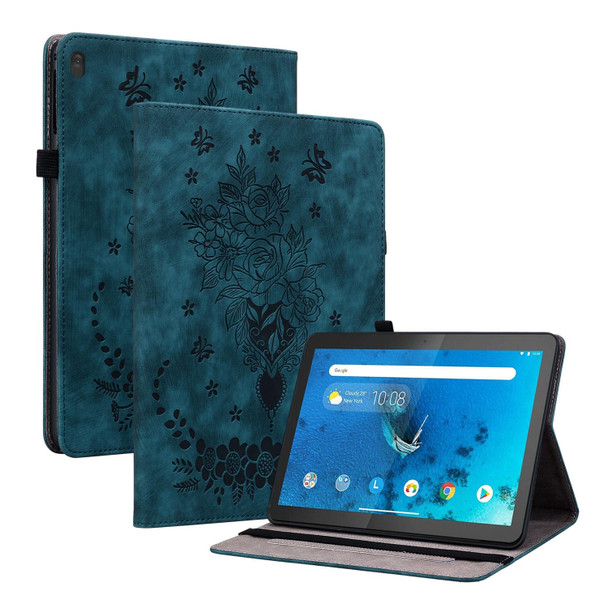 For Lenovo M10 Butterfly Rose Embossed Leatherette Tablet Case(Dark Blue)
