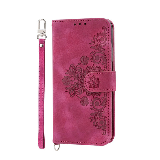 For Huawei nova 11 Skin-feel Flowers Embossed Wallet Leatherette Phone Case(Wine Red)