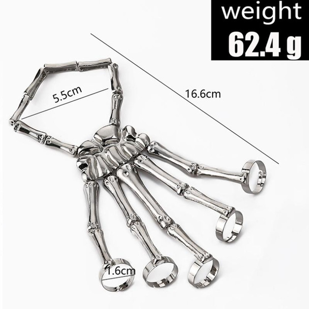 Punk Skull Hand Bone Five Finger Ring Adjustable Integrated Chain(SKU5875 Silver)