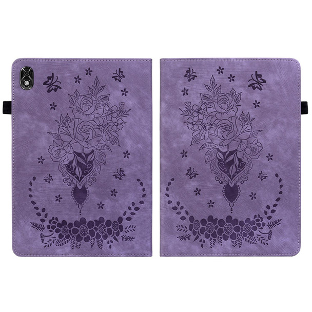 For Lenovo Legion Y700 Butterfly Rose Embossed Leatherette Tablet Case(Purple)