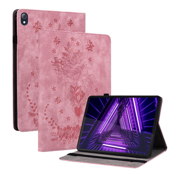 For Lenovo Tab K10 Butterfly Rose Embossed Leatherette Tablet Case(Pink)