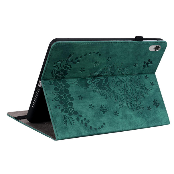 For Lenovo M10 Plus Butterfly Rose Embossed Leatherette Tablet Case(Green)