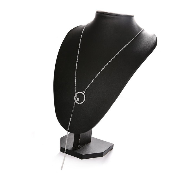 Cross Round Metal Rod Alloy Long Sweater Chain Necklace(SKU1130)