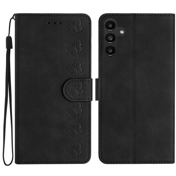 For Samsung Galaxy A04s Seven Butterflies Embossed Leatherette Phone Case(Black)