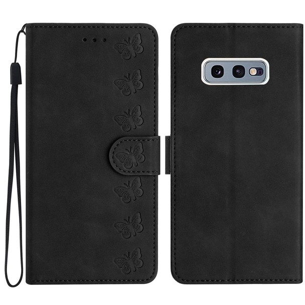 For Samsung Galaxy S10e Seven Butterflies Embossed Leatherette Phone Case(Black)