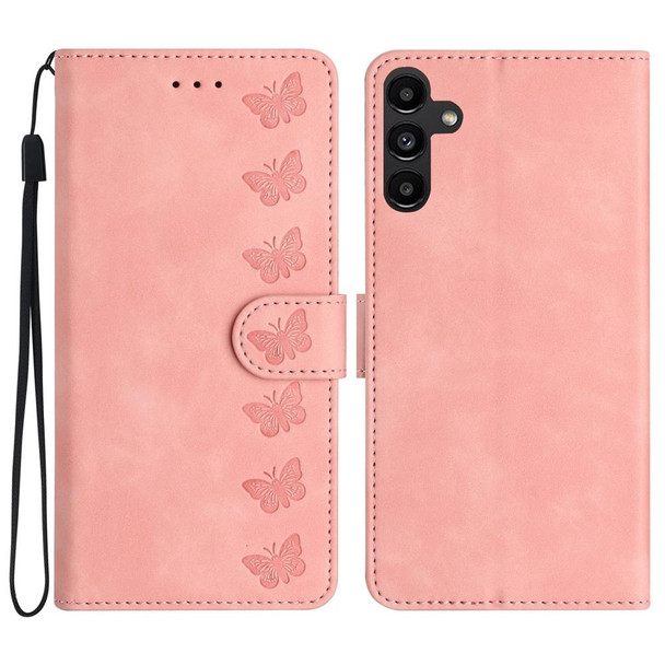 For Samsung Galaxy A24 4G Seven Butterflies Embossed Leatherette Phone Case(Pink)