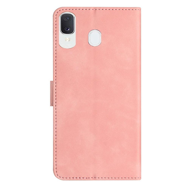 For Samsung Galaxy A20 / A30 Seven Butterflies Embossed Leatherette Phone Case(Pink)