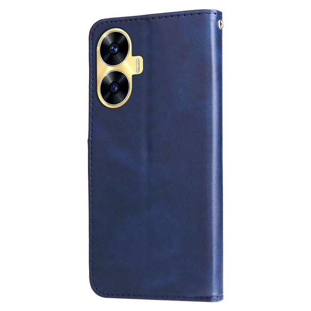 For Realme C55 Calf Texture Zipper Leatherette Phone Case(Blue)