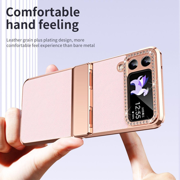 For Samsung Galaxy Z Flip3 5G Plated Plain Leatherette Folding Phone Case with Hinge(Pink)