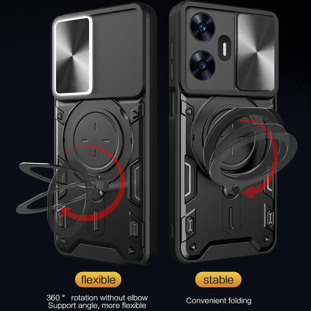 For Realme C55 4G CD Texture Sliding Camshield Magnetic Holder Phone Case(Red)