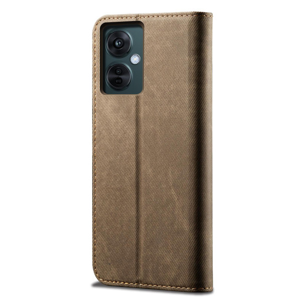 Denim Texture Flip Leatherette Phone Case For OnePlus Nord CE 3 Lite / OPPO K11X (Khaki)