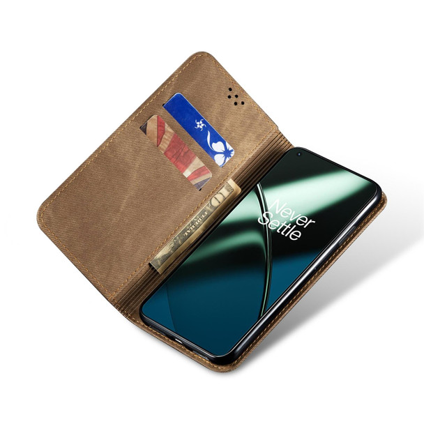 Denim Texture Flip Leatherette Phone Case For OnePlus Nord CE 3 Lite / OPPO K11X (Khaki)