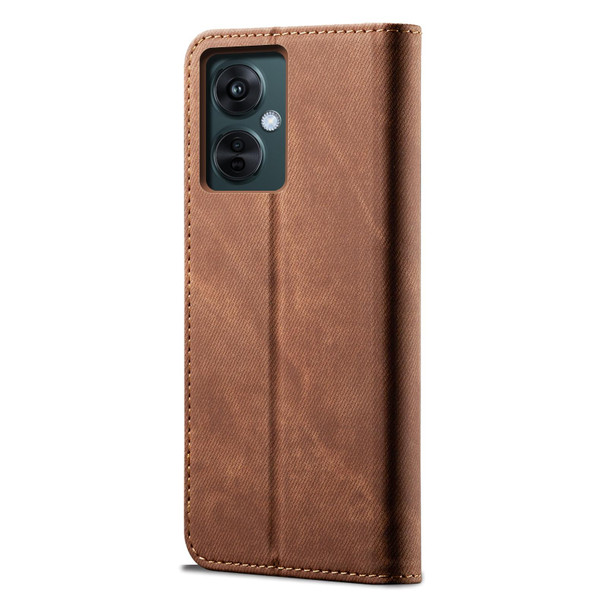 Denim Texture Flip Leatherette Phone Case For OnePlus Nord CE 3 Lite / OPPO K11X (Brown)