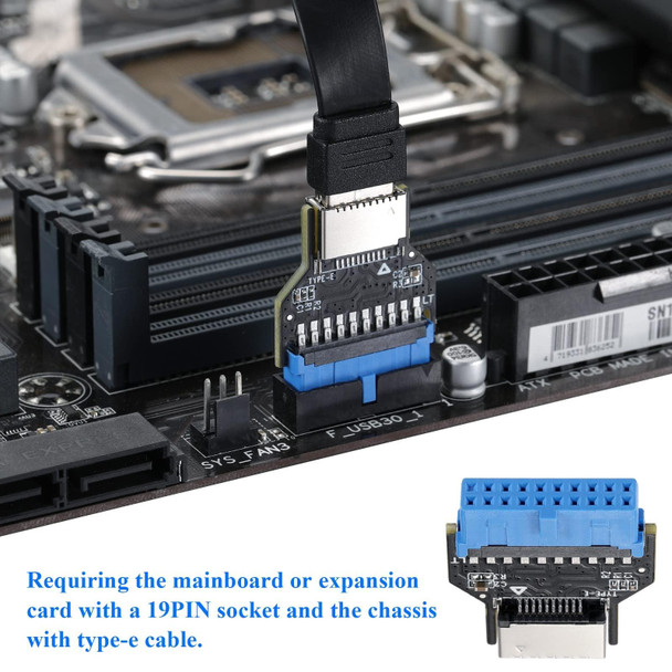 USB 3.0 19PIN Header to Type-E Front A-Key Interface Extend USB Ports to PC, Spec: Outward