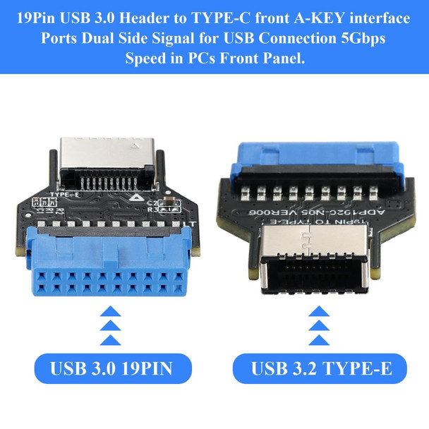 USB 3.0 19PIN Header to Type-E Front A-Key Interface Extend USB Ports to PC, Spec: Upward