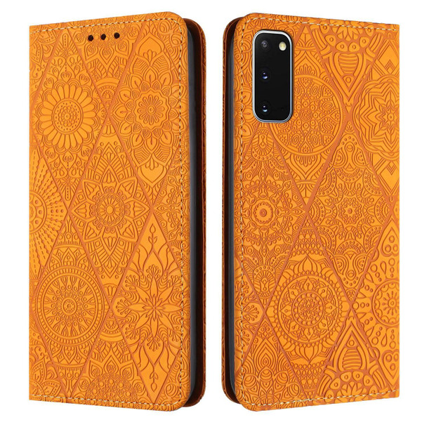 For Samsung Galaxy S20+ Ethnic Embossed Adsorption Leatherette Phone Case(Yellow)