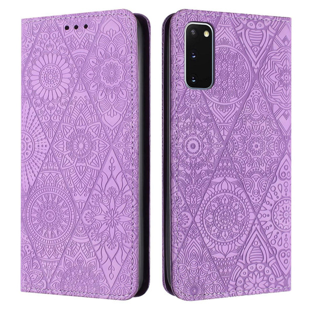 For Samsung Galaxy S20 Ethnic Embossed Adsorption Leatherette Phone Case(Purple)