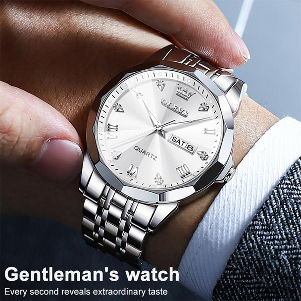 OLEVS 9931 Men Luminous Waterproof Quartz Watch(White + Silver)