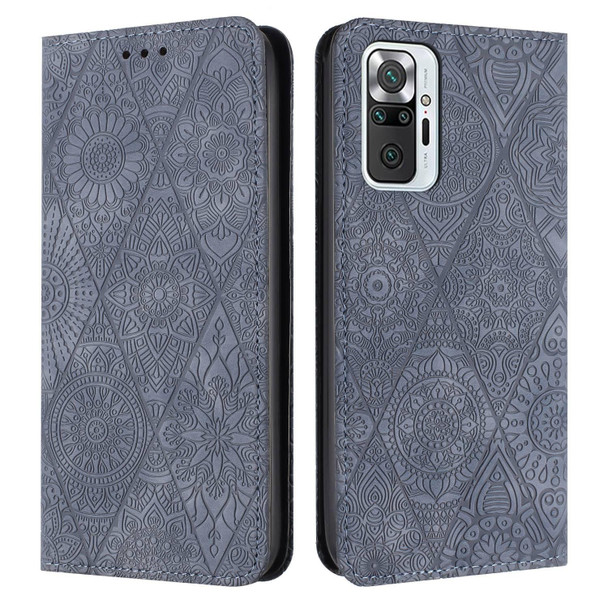 For Redmi Note 10 Pro Ethnic Embossed Adsorption Leatherette Phone Case(Grey)
