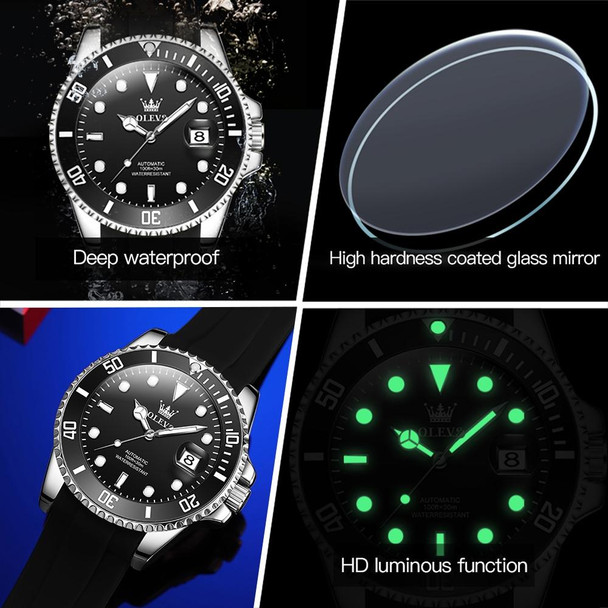 OLEVS 6650 Men Luminous Waterproof Silicone Strap Mechanical Watch(Black)