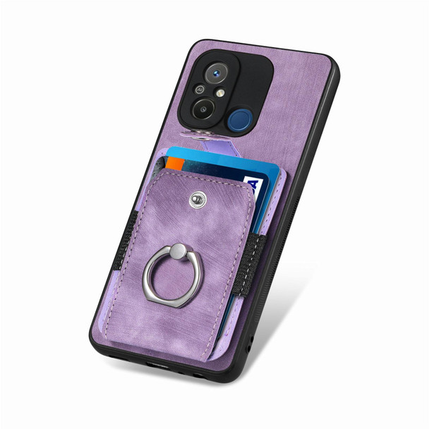 For Redmi 12C Retro Skin-feel Ring Card Wallet Phone Case(Purple)