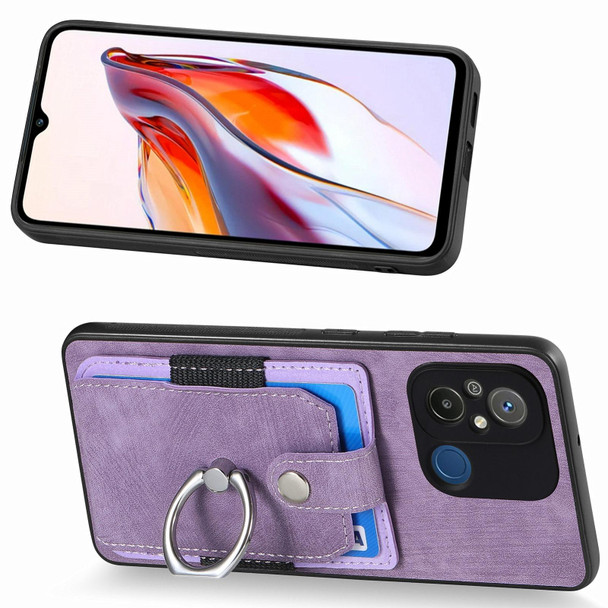 For Redmi 12C Retro Skin-feel Ring Card Wallet Phone Case(Purple)