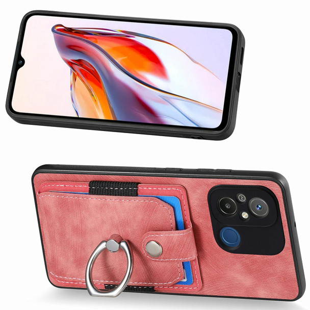 For Redmi 12C Retro Skin-feel Ring Card Wallet Phone Case(Pink)