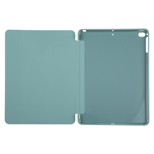For iPad 9.7 2018 & 2017 / Air / Air2 GEBEI 3-folding Holder Shockproof Flip Leatherette Tablet Case(Dark Green)