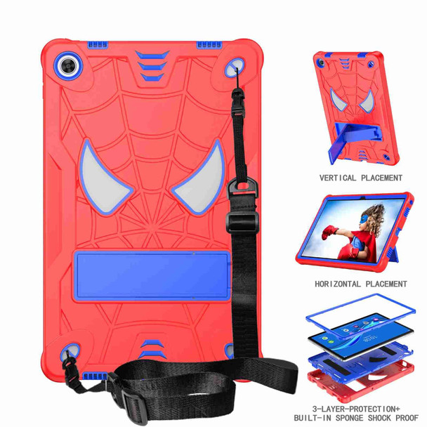 For Lenovo Tab M10 Plus 10.6 3rd Gen 2022 Spider Texture Silicone Hybrid PC Tablet Case with Shoulder Strap(Red + Blue)