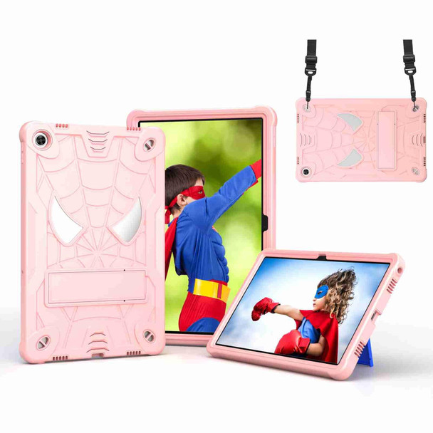 For Lenovo Tab M10 Plus 10.6 3rd Gen 2022 Spider Texture Silicone Hybrid PC Tablet Case with Shoulder Strap(Rose Gold)