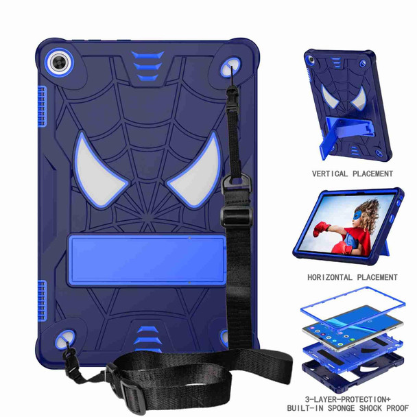 For Lenovo Tab M10 3rd Gen Spider Texture Silicone Hybrid PC Tablet Case with Shoulder Strap(Navy Blue + Blue)