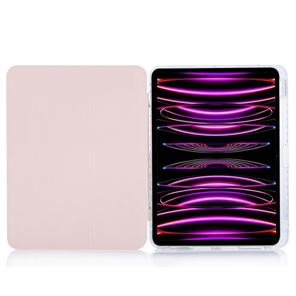For iPad Pro 11 2022 / 2021 / 2020 3-Fold Lock Buckle Leatherette Smart Tablet Case(Pink)