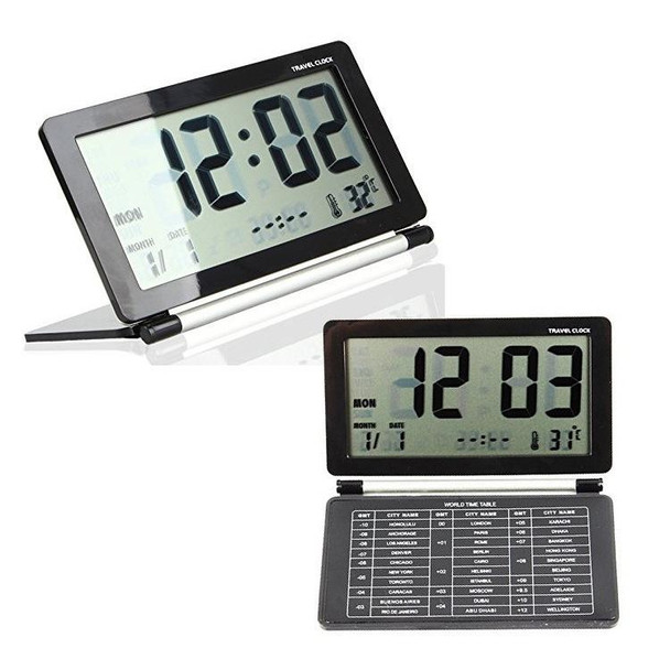 AQ-141 Electronic Alarm Clock Travel Clock Multifunction LCD Large Screen Folding Desk Clock, Random Color Delivery