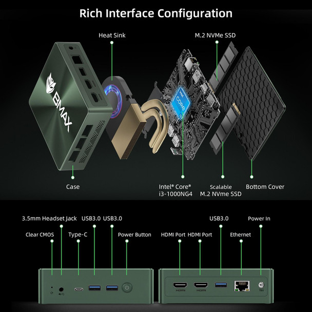 BMAX B6 Plus Windows 11 Mini PC, 12GB+512GB, Intel Core i3-1000NG4, Support HDMI / RJ45, EU Plug