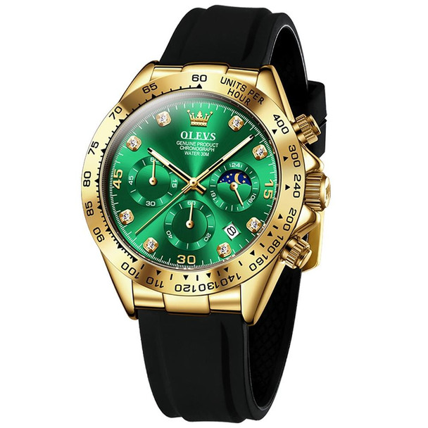 OLEVS 2875 Men Multifunctional Sports Chronograph Waterproof Quartz Watch(Green + Gold)