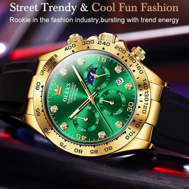 OLEVS 2875 Men Multifunctional Sports Chronograph Waterproof Quartz Watch(Green + Gold)