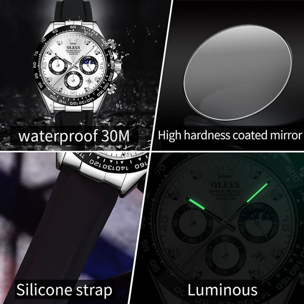 OLEVS 2875 Men Multifunctional Sports Chronograph Waterproof Quartz Watch(White)