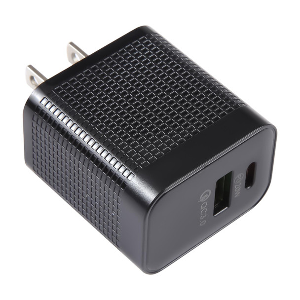 LZ-106A+C PD 20W USB-C/Type-C+QC 3.0 USB Ports Plaid Pattern Travel Charger, US Plug(Black)