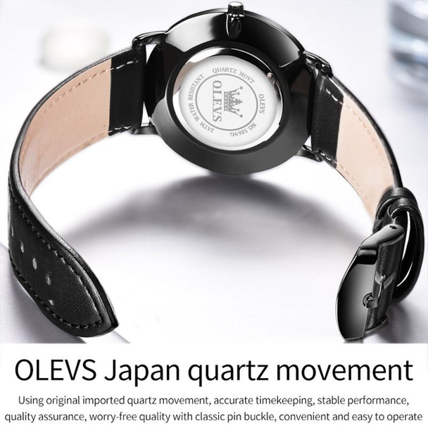 OLEVS 5869 Men Business Waterproof Genuine Leather Strap Quartz Watch(Black + Brown)