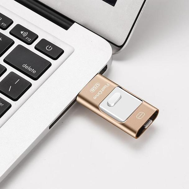 64GB USB 3.0 + 8 Pin + Mirco USB Android iPhone Computer Dual-use Metal Flash Drive (Rose Gold)