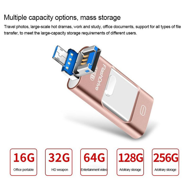 32GB USB 3.0 + 8 Pin + Mirco USB Android iPhone Computer Dual-use Metal Flash Drive (Rose Gold)