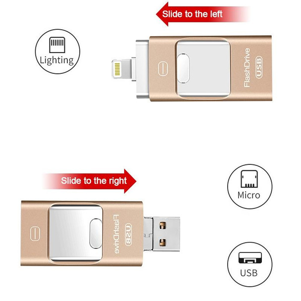 64GB USB 3.0 + 8 Pin + Mirco USB Android iPhone Computer Dual-use Metal Flash Drive (Silver)