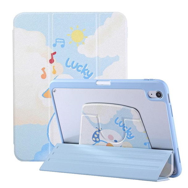 For iPad Air / Air 2 / 9.7 2017 / 2018 3-Fold 360 Rotation Painted Leatherette Smart Tablet Case(Lucky Duck)