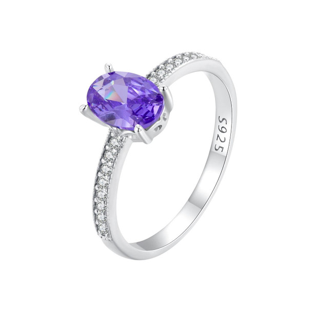 BSR460-8VT S925 Sterling Silver White Gold Plated Exquisite Tanzanite Ring Hand Decoration