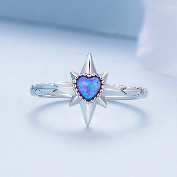 BSR455-7 S925 Sterling Silver White Gold Plated Heart Shape Star Opal Ring Bracelet