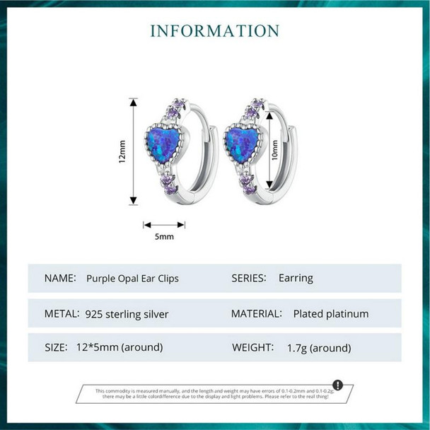 BSE865 S925 Sterling Silver Purple Opal Earrings Heart Shape Versatile Earrings