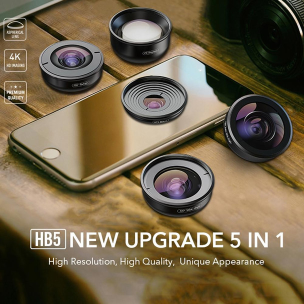 APEXEL APL-HB5 5 in 1 Wide Angle Macro Fisheye HD External Mobile Phone Lens(Set)