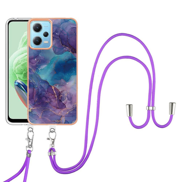 For Xiaomi Redmi Note 12 5G Global Electroplating Marble Dual-side IMD Phone Case with Lanyard(Purple 016)